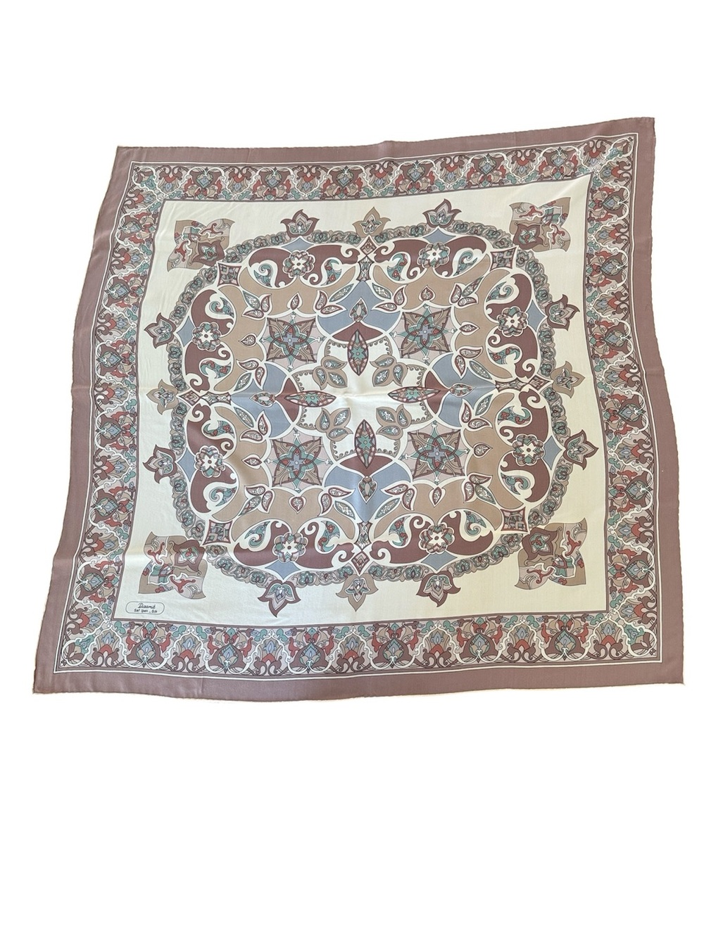 Piramit 100% Silk Scarf Ornate Turkish Print Square 34”